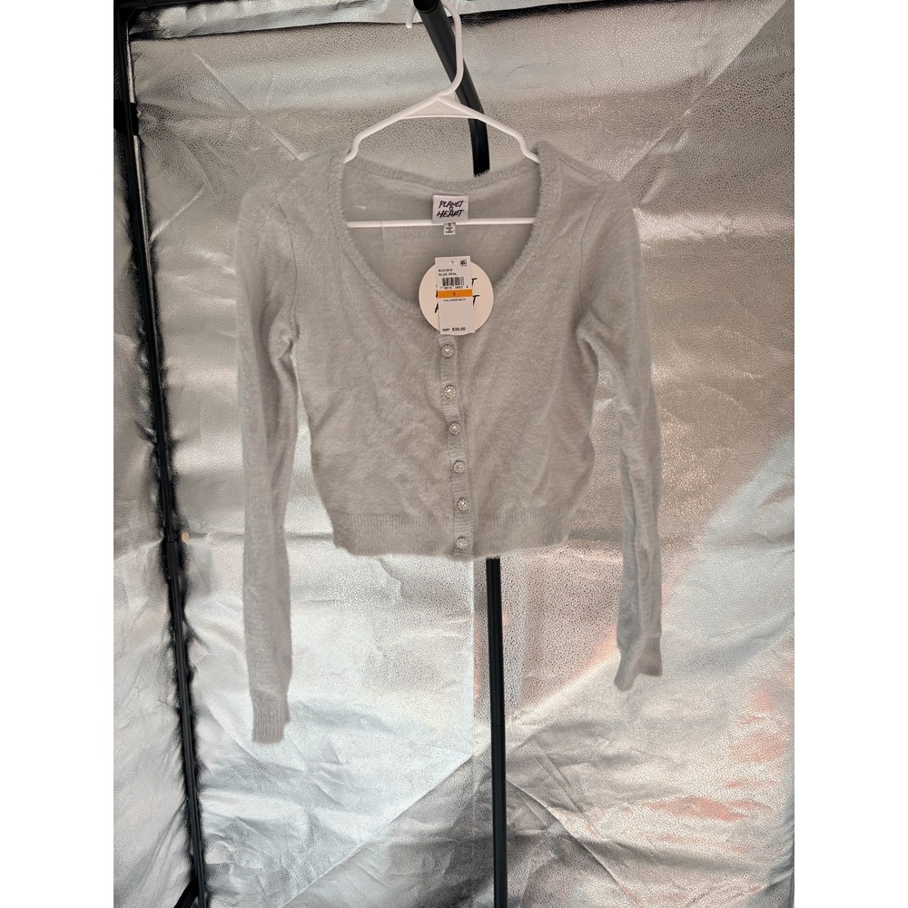 Planet Heart Blue Opal Button Up Sweater Sz S 0036
